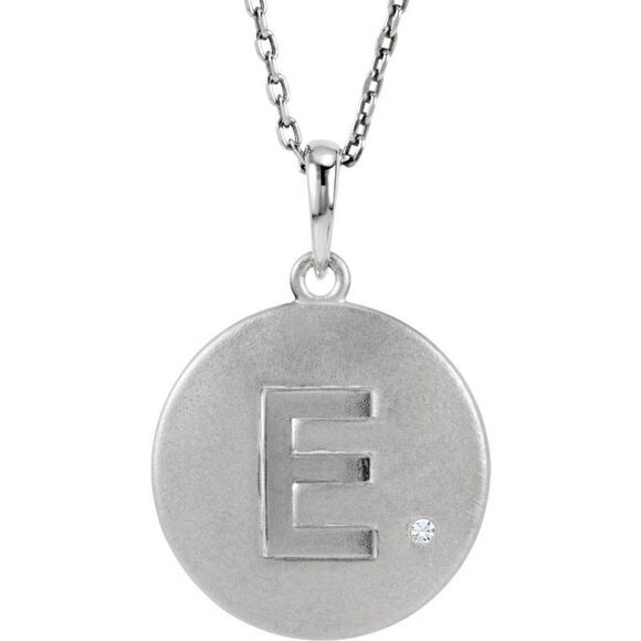 The Emma Sterling Silver Diamond Block Initial E Disc Necklace 18 In.